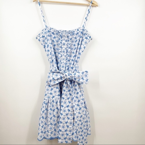 Lisa Marie Fernandez || Cornflower + Cream Ruffle Slip Dress Poppy Eyelet Size 3 - Picture 2 of 10